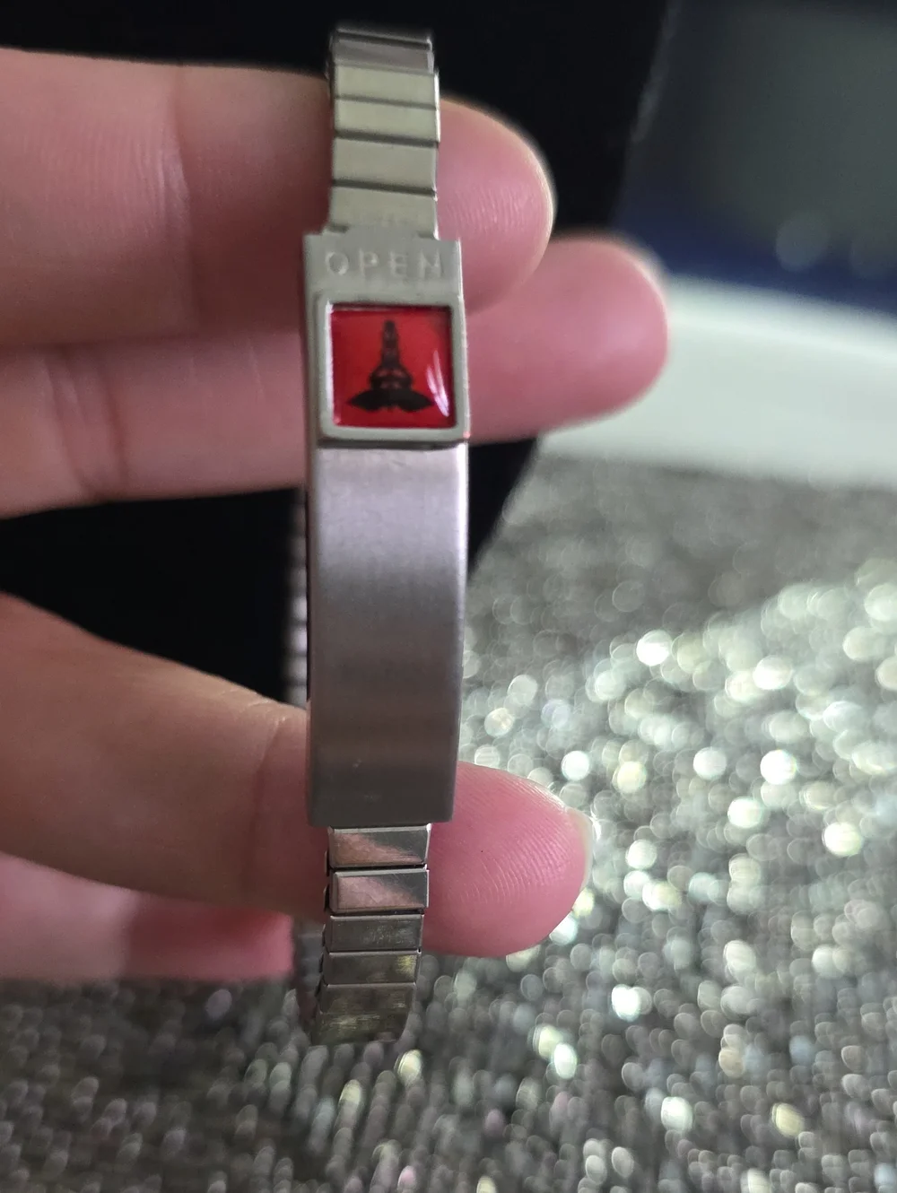 Vintage Stainless Steel Wristband with Red Inlay
